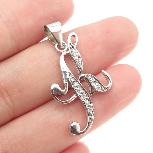 925 Sterling Silver Round-Cut C Z Letter "K" Initial Pendant