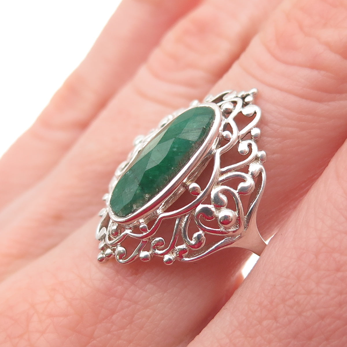 Chuck Clemency 925 Sterling Silver Real Zoisite Heart Ornate Ring Size 8.25