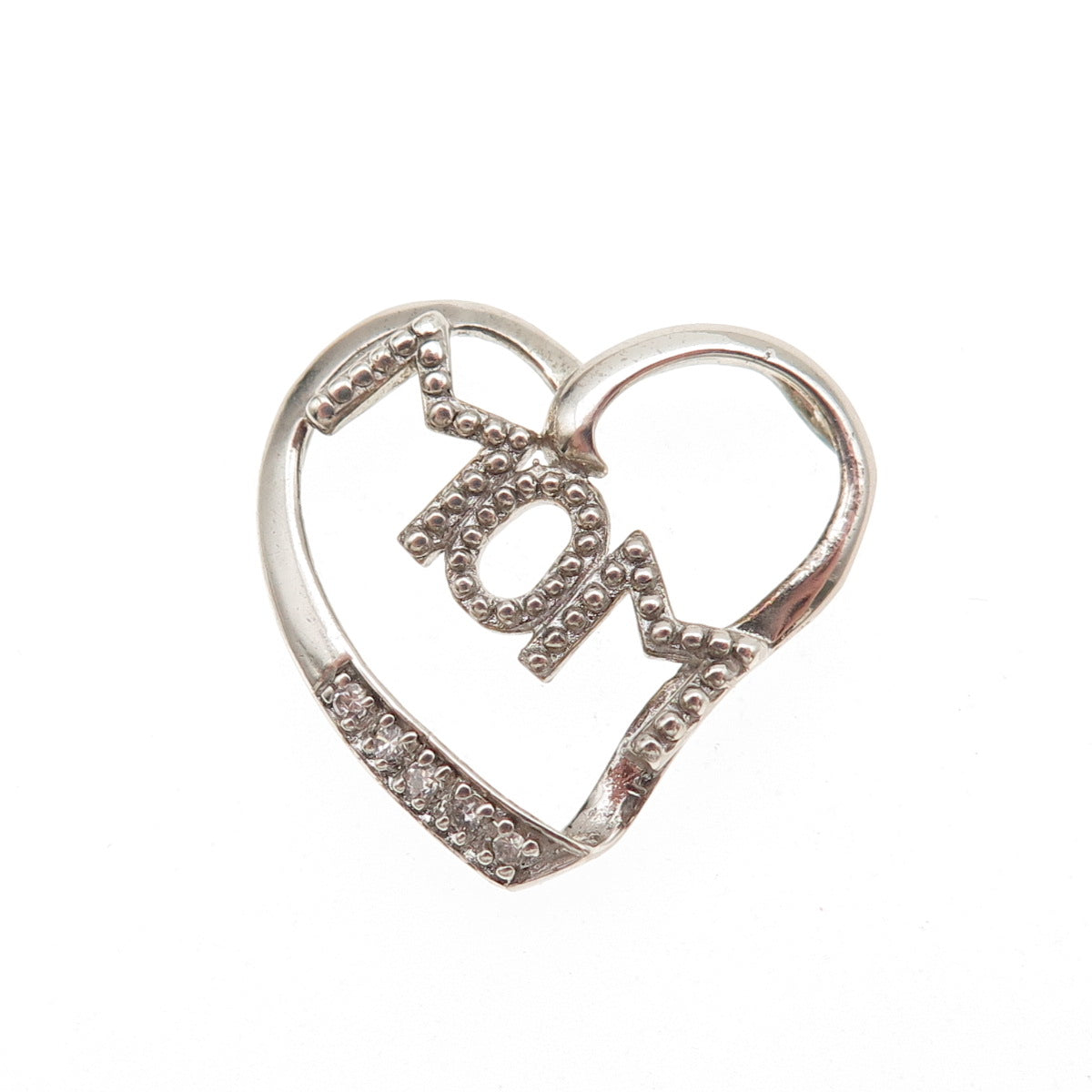 925 Sterling Silver Real Round-Cut Diamond Mom Heart Mini Slide Charm Pendant