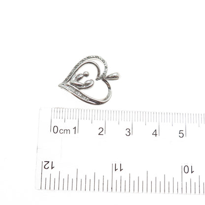 SUN 925 Sterling Silver Real Multi-Cut Diamond Mom & Child Heart Charm Pendant