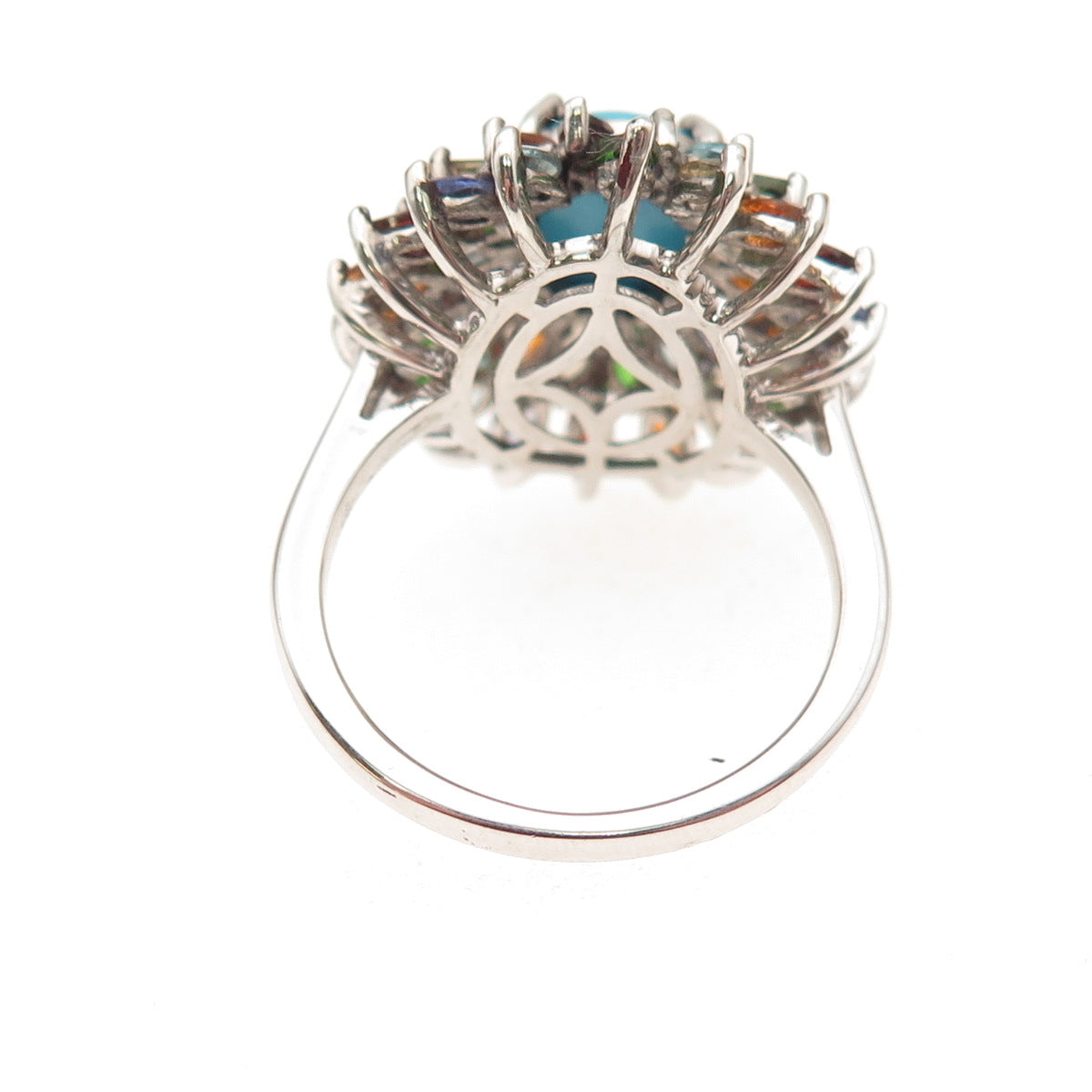 D'Joy 925 Sterling Silver Real Turquoise & Multi-Color Gem Ring Size 8