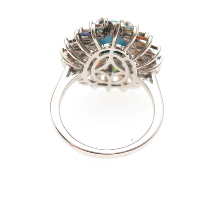 D'Joy 925 Sterling Silver Real Turquoise & Multi-Color Gem Ring Size 8