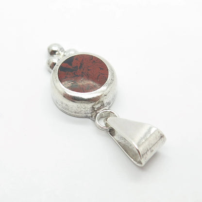 925 Sterling Silver Vintage Mexico Real Picture Jasper Gemstone Beaded Pendant