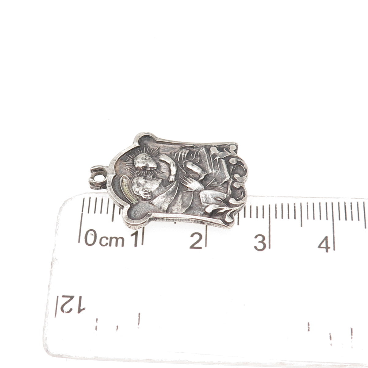 925 Sterling Silver Antique Art Deco Saint Anthony Oxidized Charm Pendant