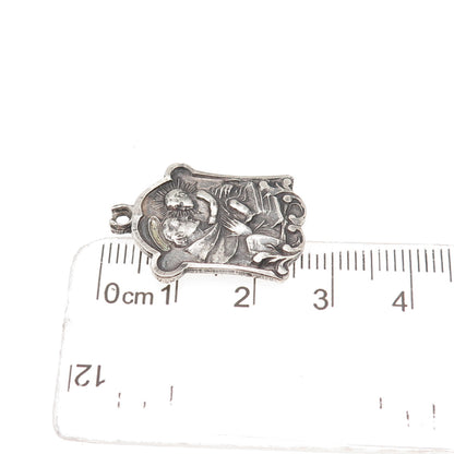 925 Sterling Silver Antique Art Deco Saint Anthony Oxidized Charm Pendant