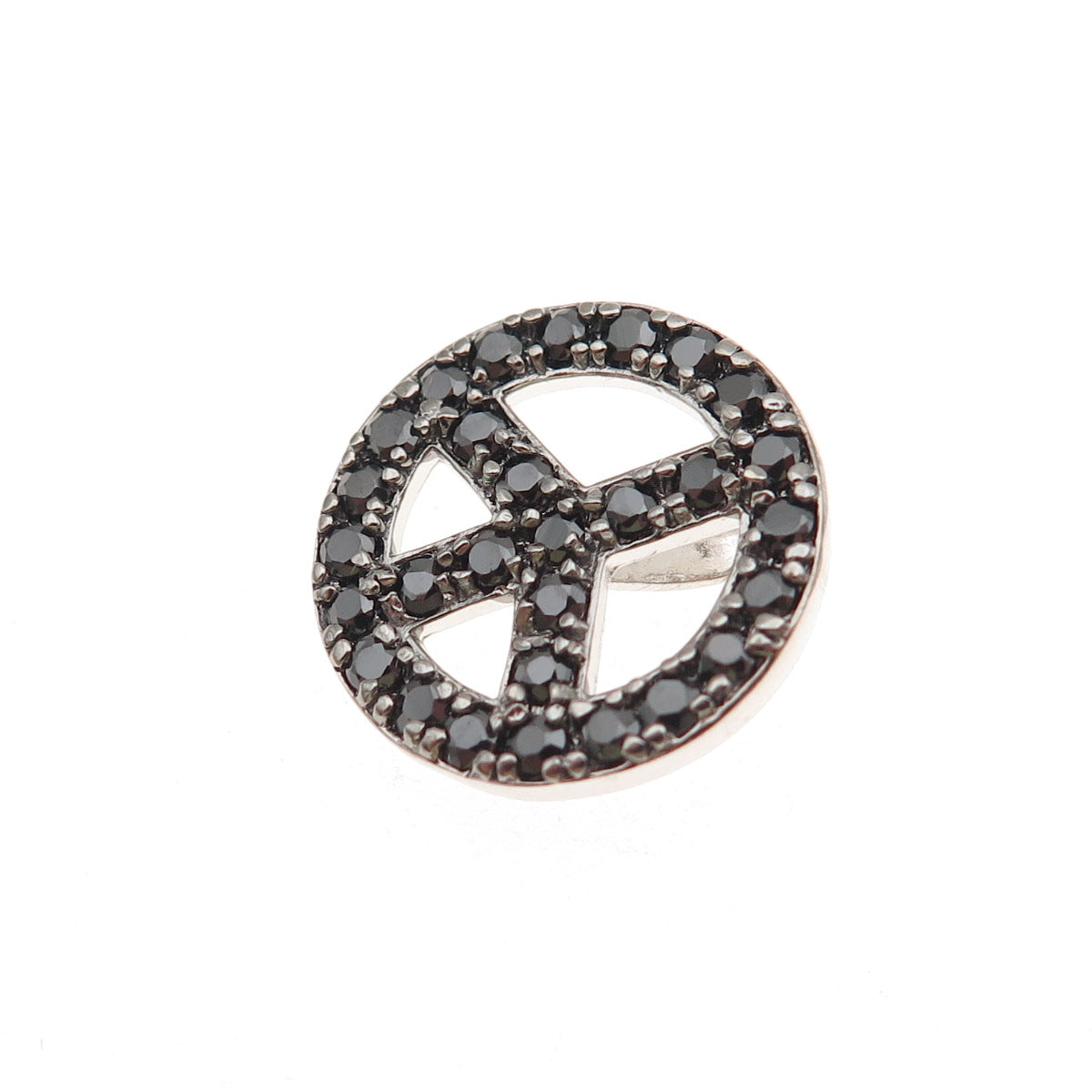 925 Sterling Silver Real Black Spinel Peace Symbol Mini Slide Charm Pendant