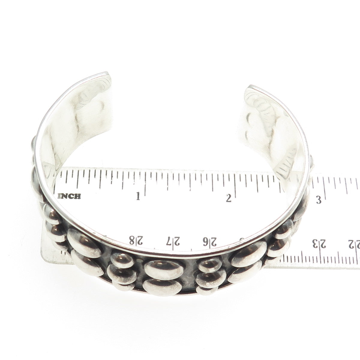 925 Sterling Silver Vintage Mexico Modernist Beaded Adjustable Bracelet 7.75"