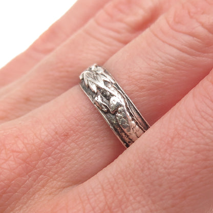 999 Fine Silver Antique Art Deco Chinese Dragon Oxidized Band Ring Size 8.75