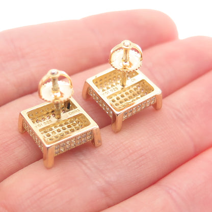 925 Sterling Silver Gold Plated Round-Cut C Z Square Stud Earrings
