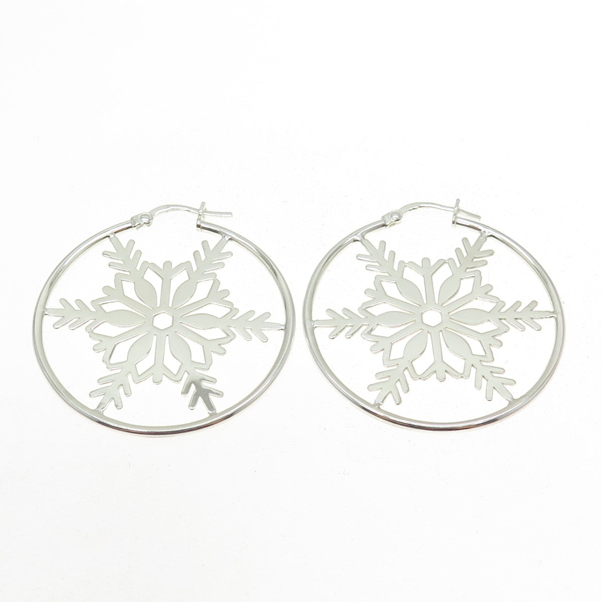 925 Sterling Silver Snowflake Hoop Earrings