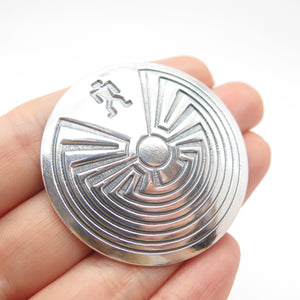 925 Sterling Silver Vintage Tribal Round Pin Brooch