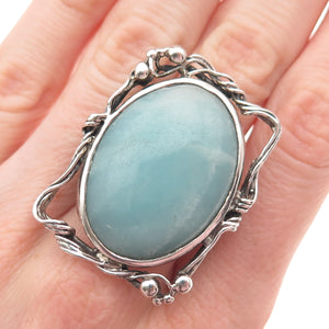 925 Sterling Silver Vintage Real Larimar Modernist Oxidized Ring Size 7