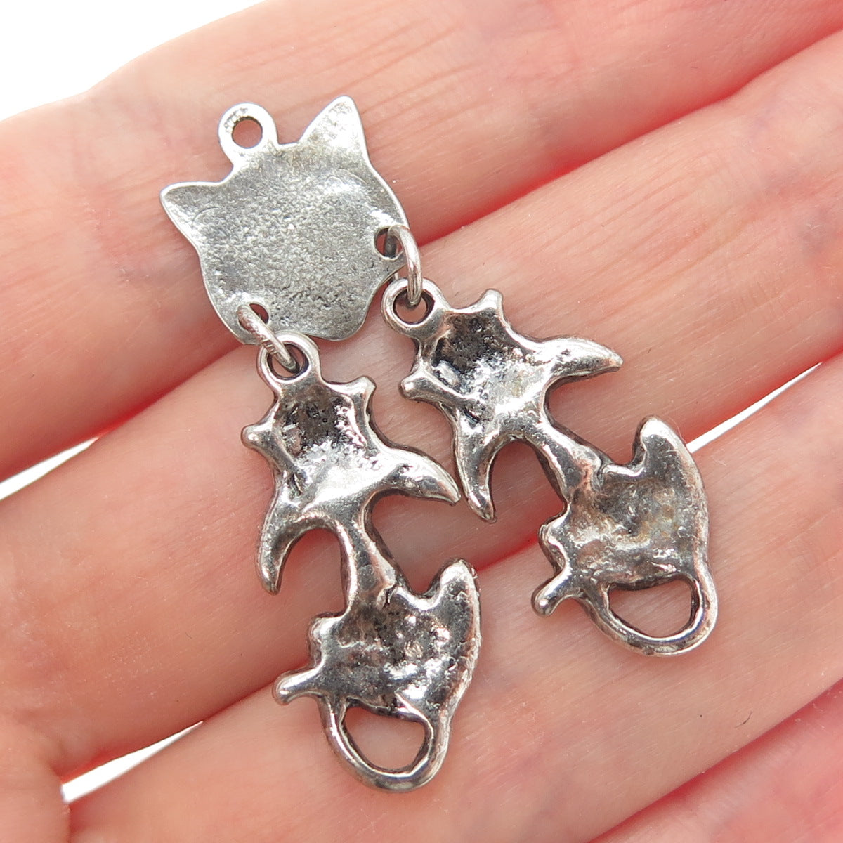 925 Sterling Silver Vintage Cat Cartoon Character Oxidized Charm Pendant