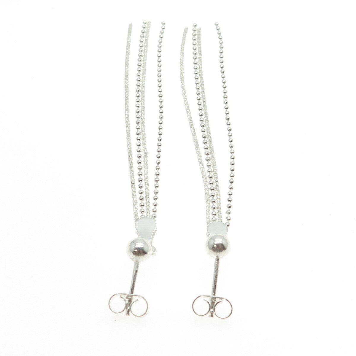 925 Sterling Silver Round Box & Ball Chain Dangling Earrings