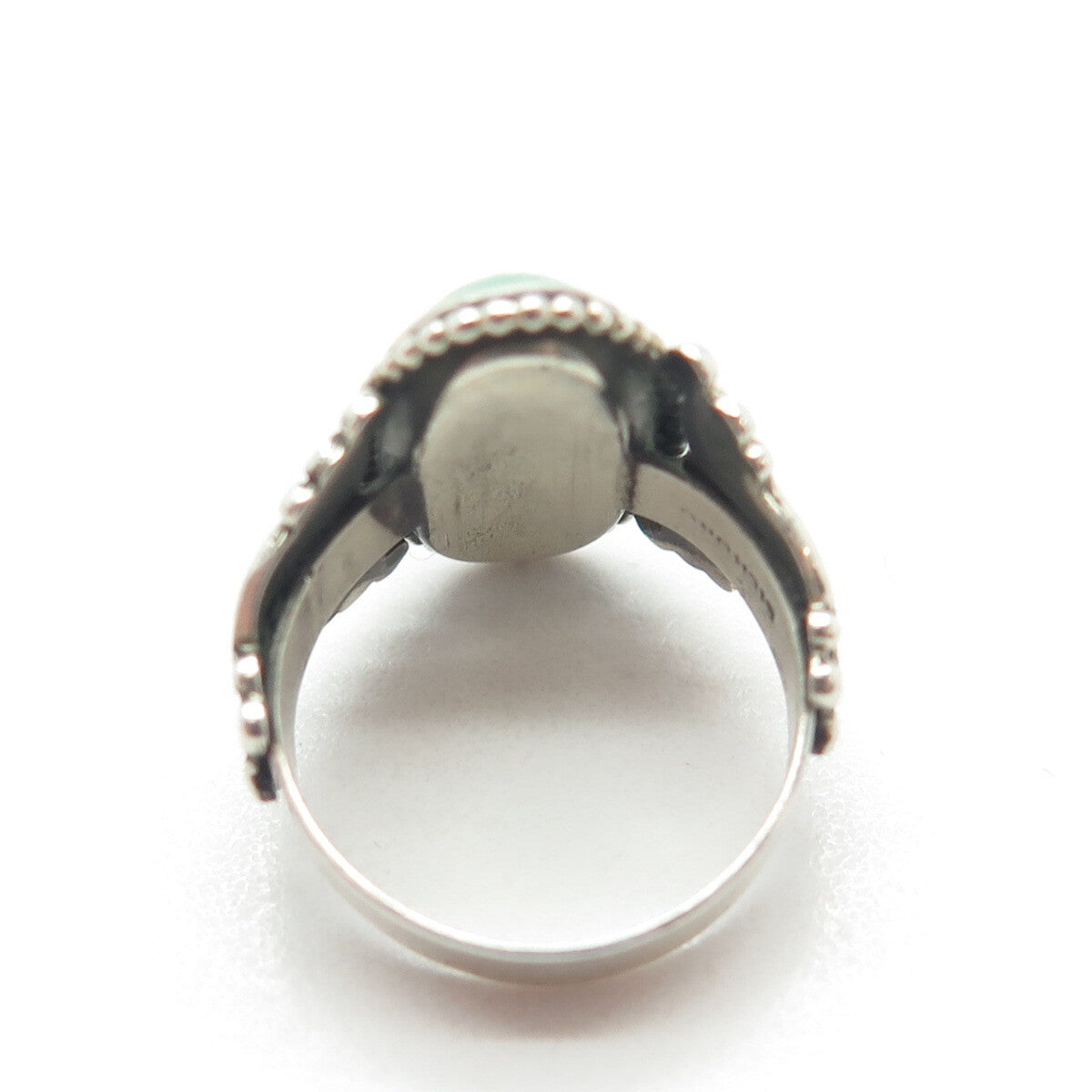 925 Sterling Silver Antique Art Deco Faux Turquoise Oxidized Ring Size 3.75
