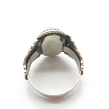 925 Sterling Silver Antique Art Deco Faux Turquoise Oxidized Ring Size 3.75