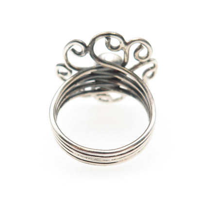 925 Sterling Silver Vintage Real Rhodolite Swirl Flower Oxidized Ring Size 8.25
