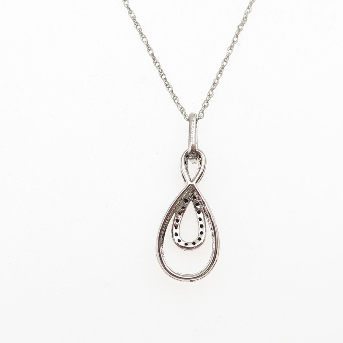 Sun 925 Sterling Silver Real Black & White Diamond Infinity Chain Necklace 18"