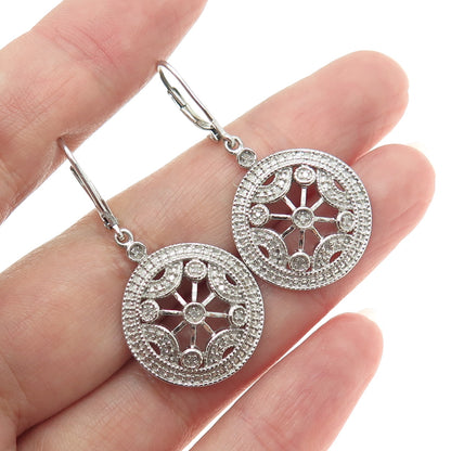 925 Sterling Silver Real Round-Cut Diamond Wheel of Fortune Dangling Earrings