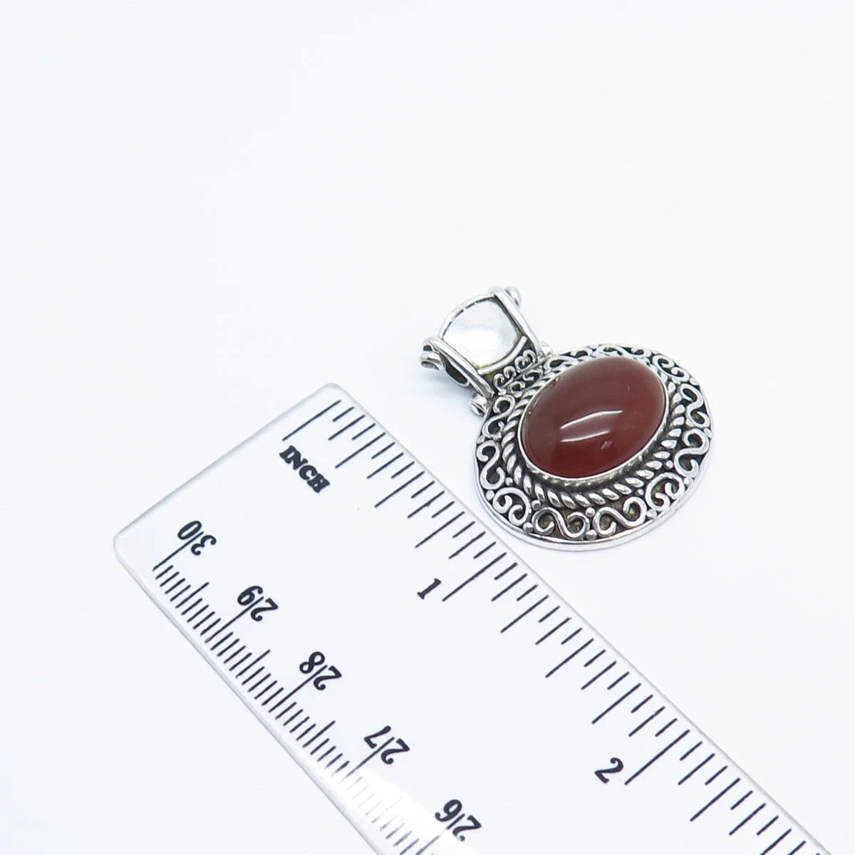 925 Sterling Silver Vintage Real Carnelian Gemstone Swirl Slide Pendant