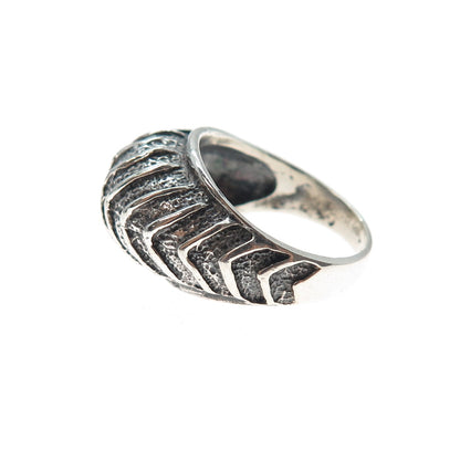 925 Sterling Silver Vintage Modernist Ribbed Dome Oxidized Ring Size 6.5
