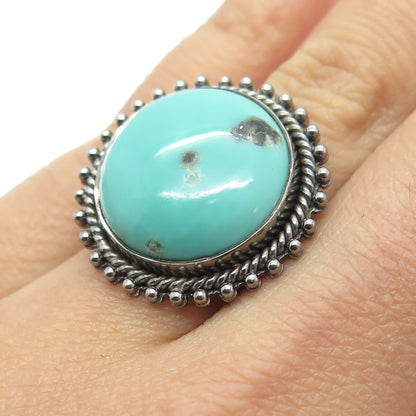 DSMK 925 Sterling Silver Sleeping Beauty Turquoise Beaded Oxidized Ring Size 6.5