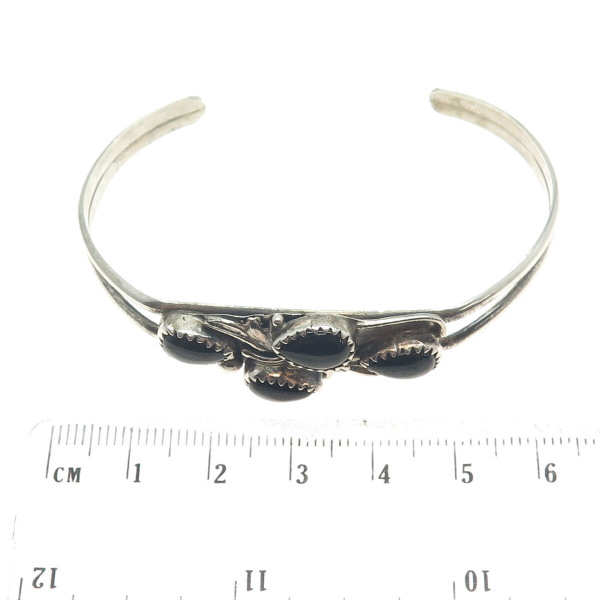 REX ABEITA NAVAJO Old Pawn Sterling Silver Black Onyx Adjustable Bracelet 6.75"