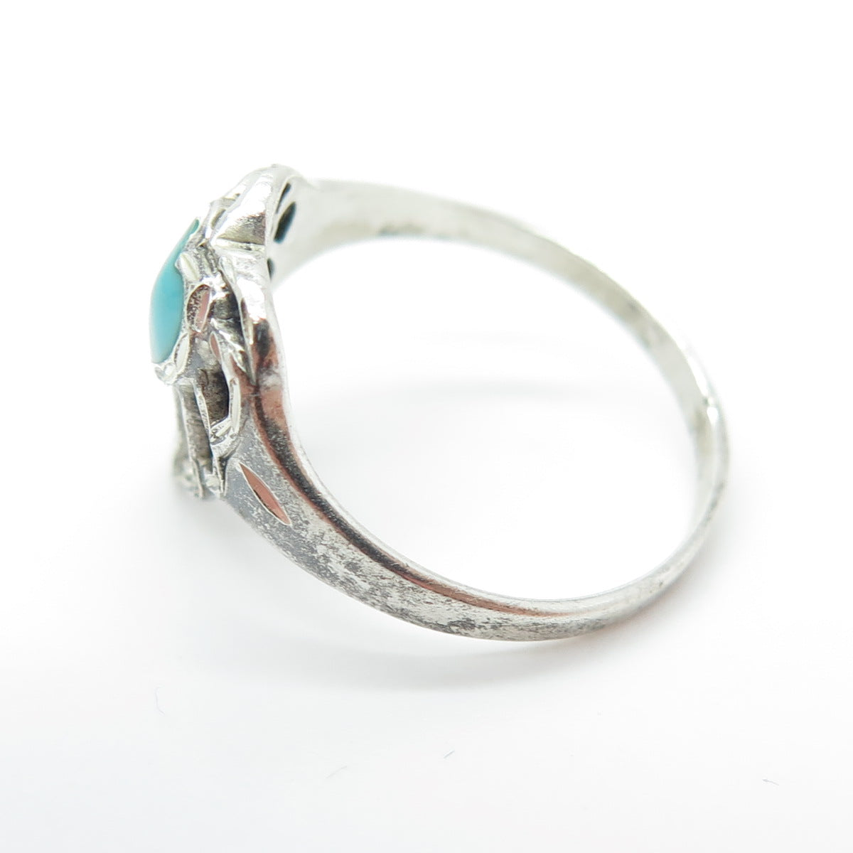 SILVER CLOUD Sterling Silver Vintage Real Bisbee Turquoise Heart Ring Size 6.75