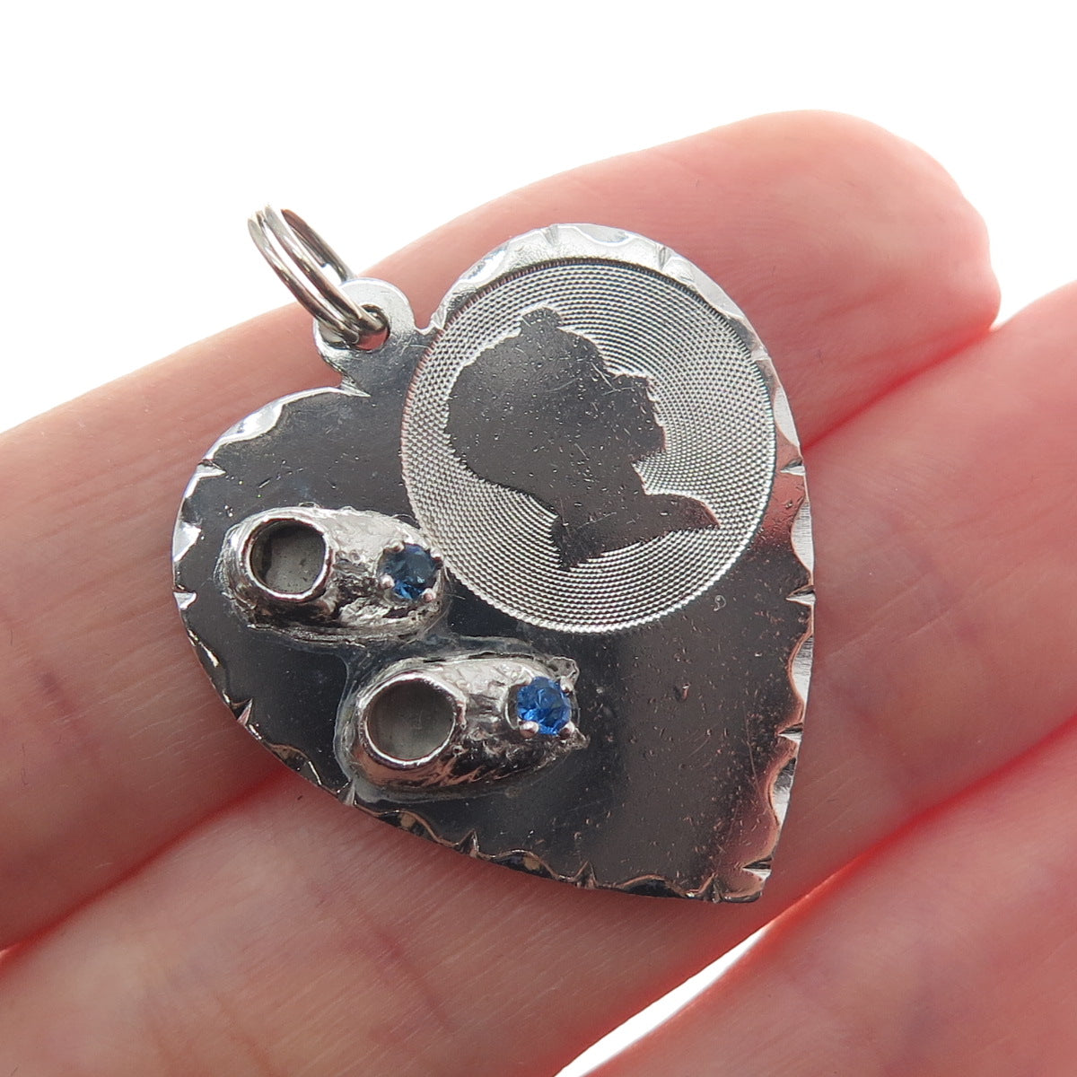 TOWN & COUNTRY 925 Sterling Silver Vintage Rhinestone Boy Shoes Heart Pendant
