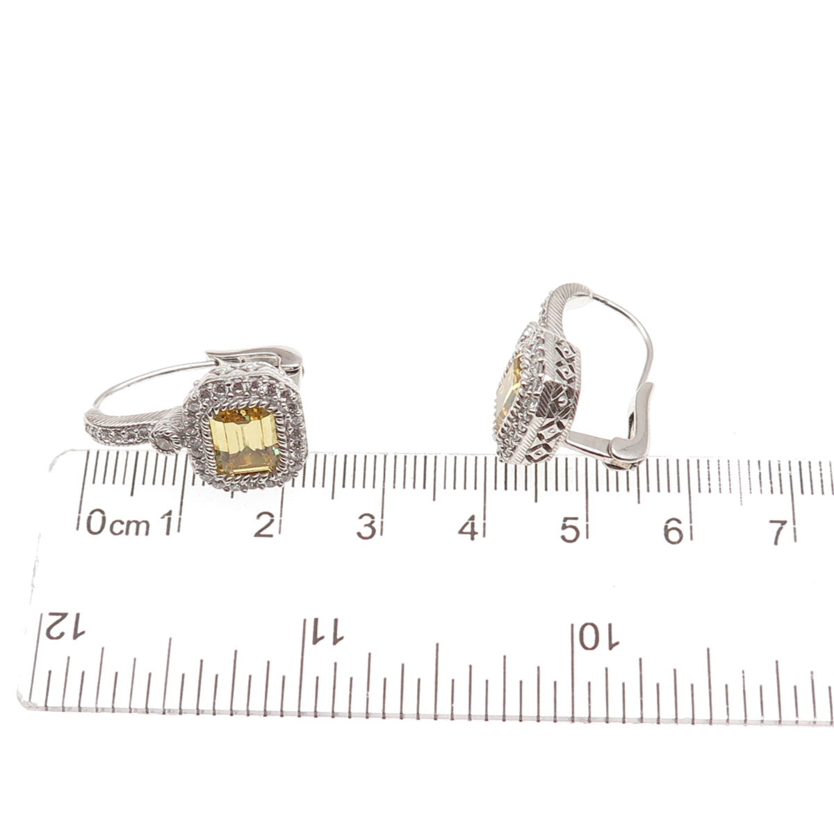 Judith Ripka 925 Sterling Silver Canary & White C Z Earrings