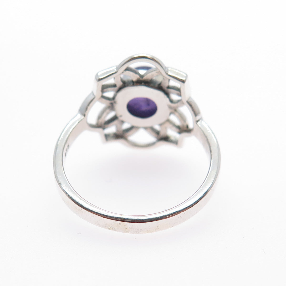 925 Sterling Silver Vintage Real Amethyst Flower Ring Size 7