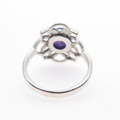 925 Sterling Silver Vintage Real Amethyst Flower Ring Size 7