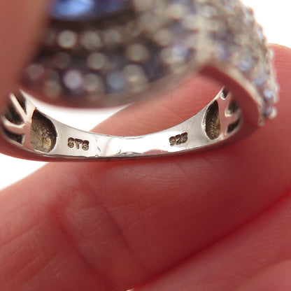 Chuck Clemency 925 Sterling Silver Real Tanzanite & White Topaz Ring Size 7