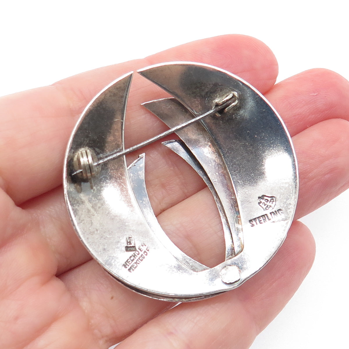 925 Sterling Silver Vintage Mexico Modernist Oxidized Pin Brooch