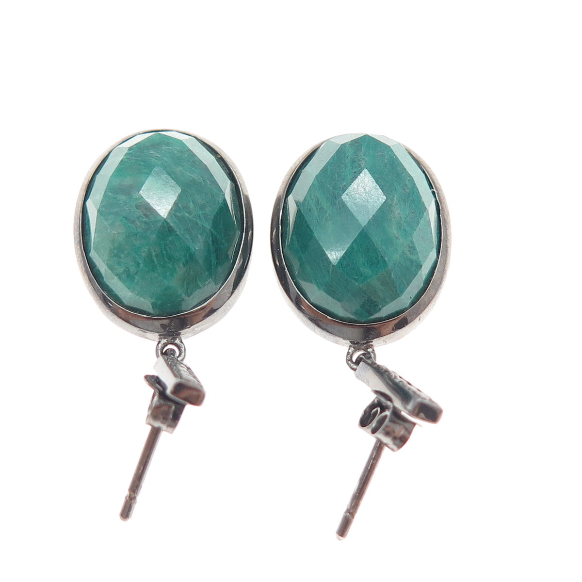 925 Sterling Silver Black Rhodium Real Oval-Cut Emerald Dangle Earrings