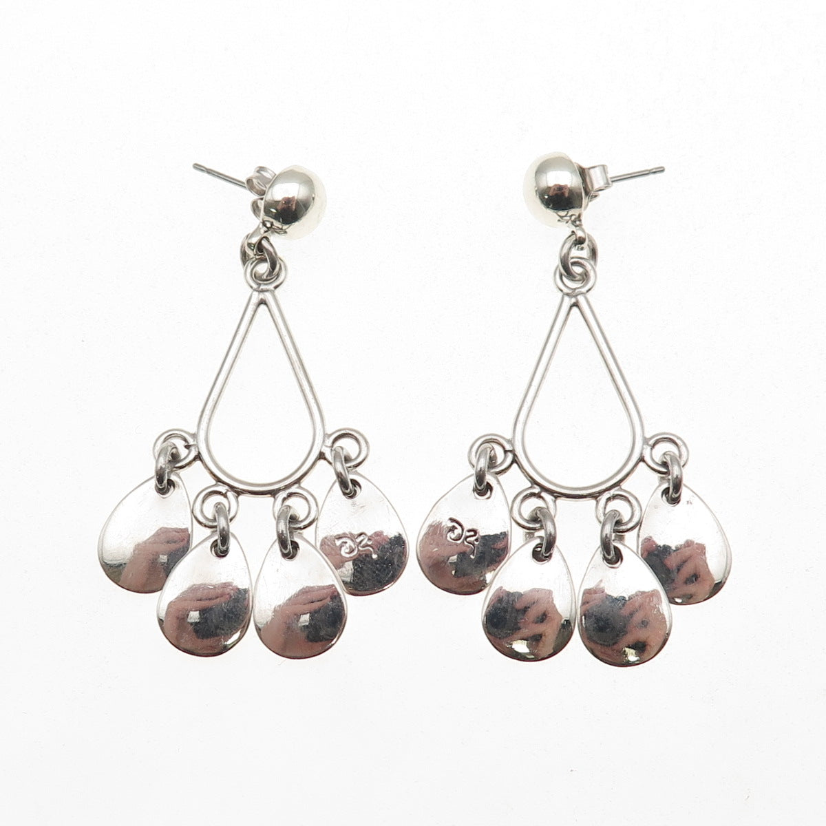 925 Sterling Silver Vintage Mexico Modernist Teardrop Dangle Earrings