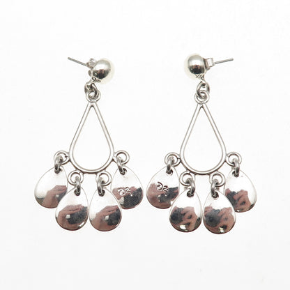 925 Sterling Silver Vintage Mexico Modernist Teardrop Dangle Earrings