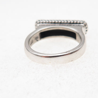 Boma Sterling Silver Vintage Real Lapis Modernist Bar Oxidized Ring Size 7.25