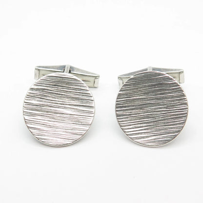 925 Sterling Silver Vintage Silversmith Striped Round Cufflinks