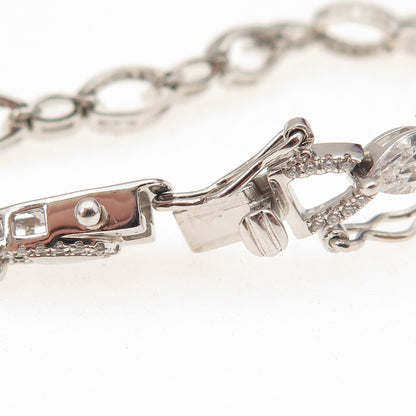 925 Sterling Silver Marquise & Round-Cut C Z Bracelet 6.75"