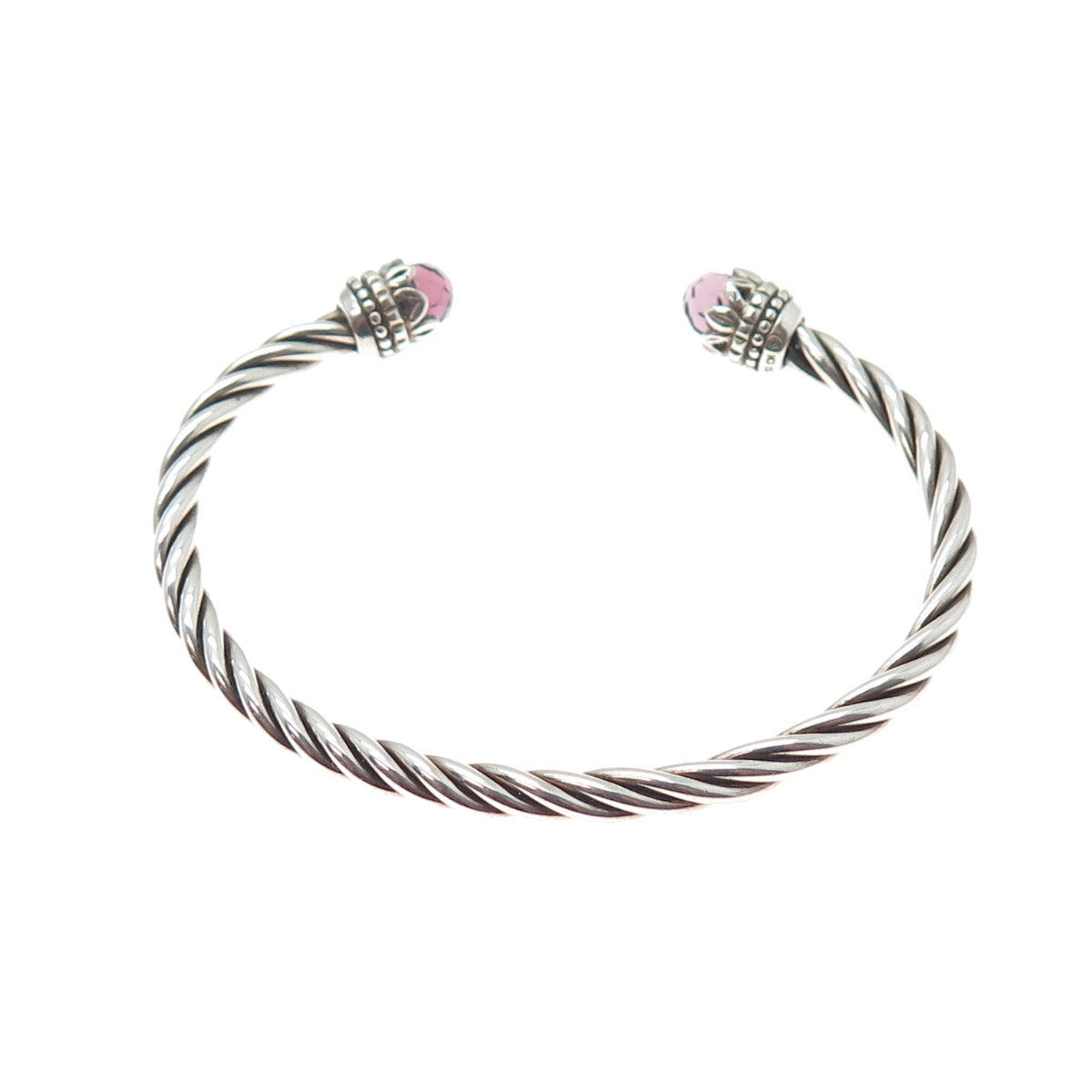 925 Sterling Silver Vintage Nano Amethyst Twisted Adjustable Cuff Bracelet 6"