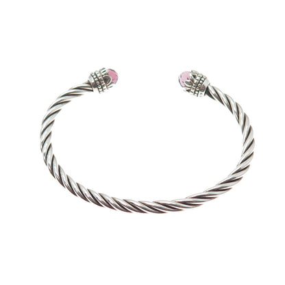 925 Sterling Silver Vintage Nano Amethyst Twisted Adjustable Cuff Bracelet 6"