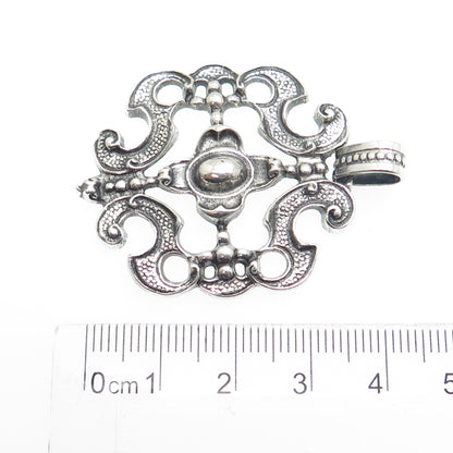 925 Sterling Silver Vintage Ornate Floral Oxidized Pendant