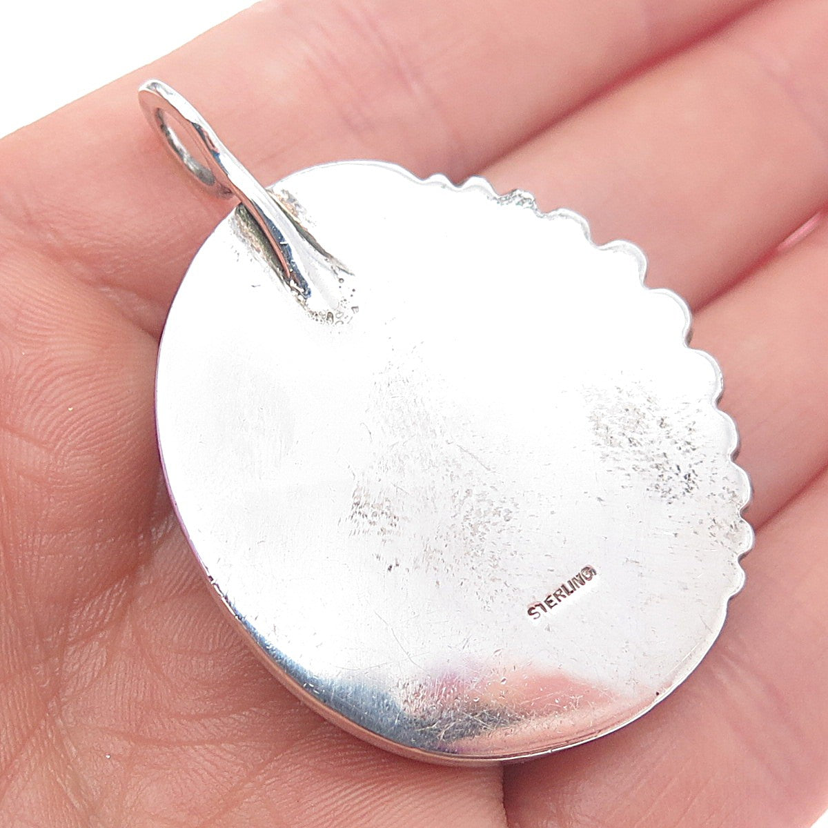 Old Pawn 925 Sterling Silver Vintage Southwestern Lady Cameo Oxidized Pendant