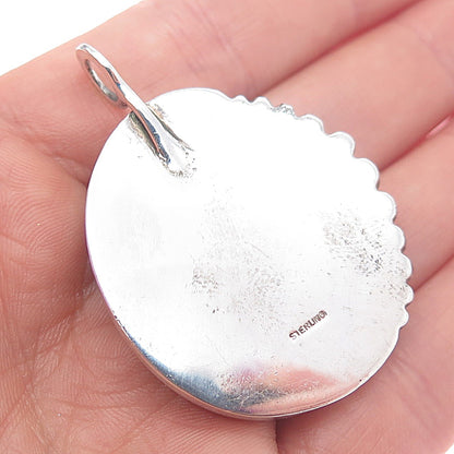 Old Pawn 925 Sterling Silver Vintage Southwestern Lady Cameo Oxidized Pendant