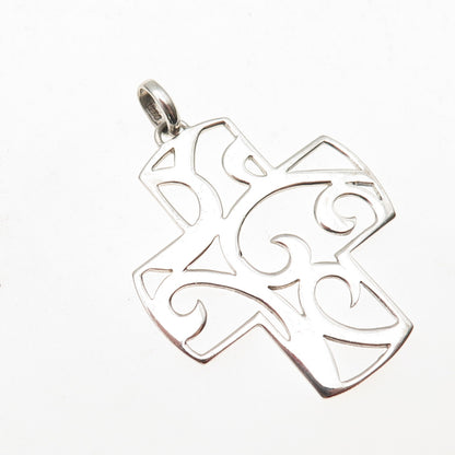 925 Sterling Silver Vintage Floral Ornate Cross Charm Pendant