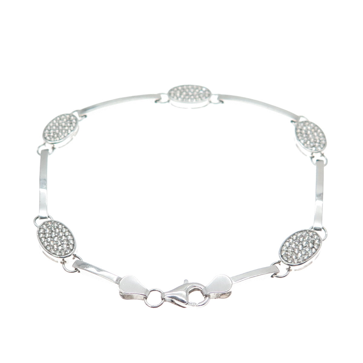 925 Sterling Silver Round-Cut Shaped C Z Bar Link Bracelet 7"