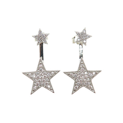 925 Sterling Silver Round-Cut C Z Star Interchangeable Earrings