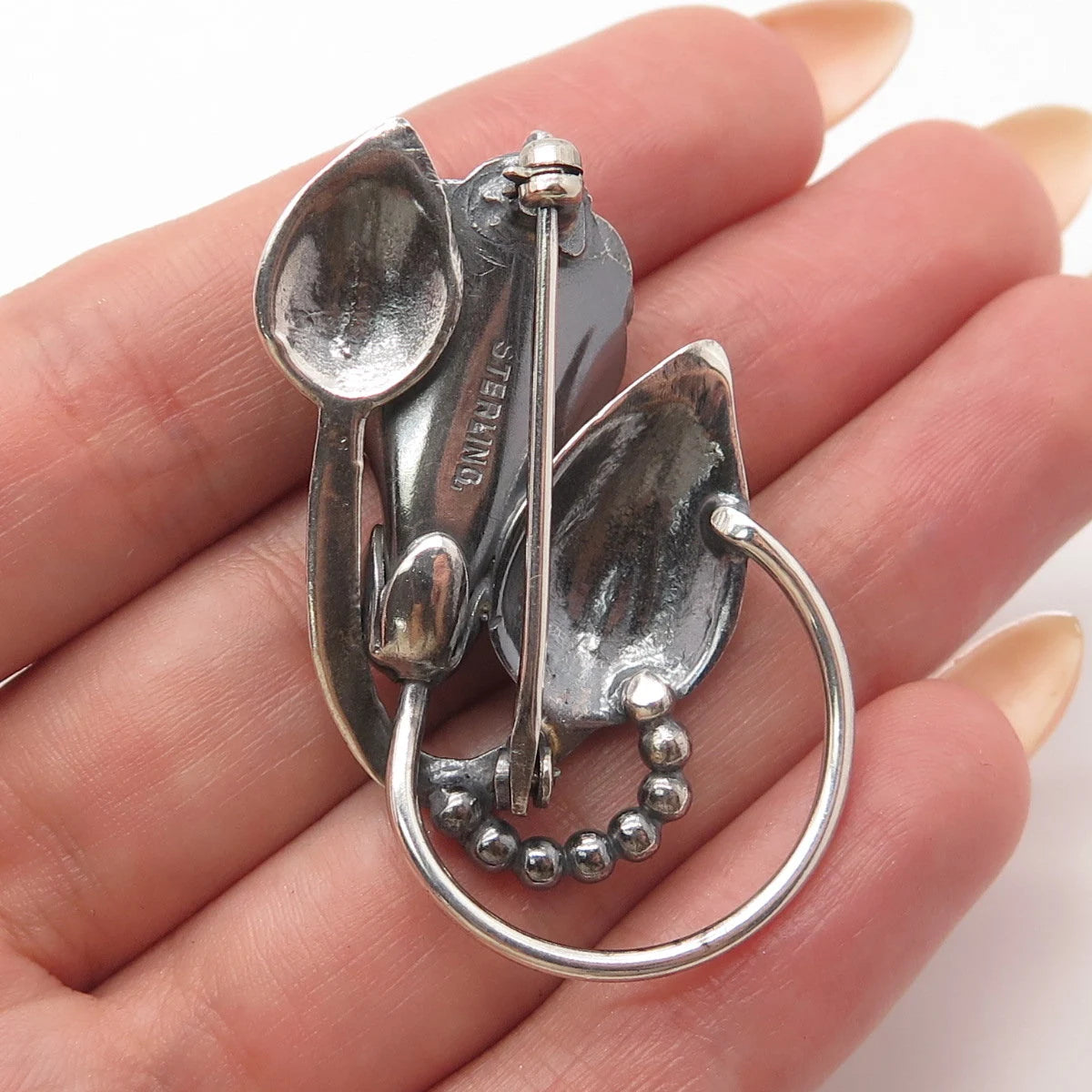 925 Sterling Silver Vintage Calla Lily Floral Pin Brooch