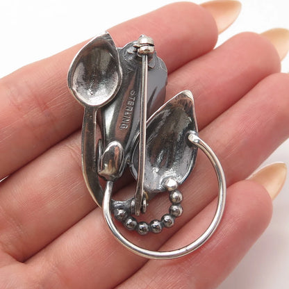 925 Sterling Silver Vintage Calla Lily Floral Pin Brooch
